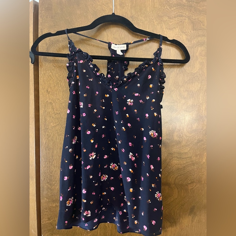 100% silk Rebecca Taylor Floral Ruffle Strap Top